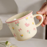 Creative Coffee Mug with Tulip Flower Design Ceramic Cup for Women Aesthetic Ins Style Breakfast Cup