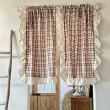 American Pastoral Style Checkered Pattern Ruffle Curtain Enclosure Kitchen Door Curtains Cafe Living Room Window Kitchen Decor