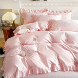 Bedding Set Embroidered Bed Linen Set Ruffles Duvet Cover Pillowcase with Bedsheet Smooth Bedclothes for Home