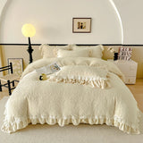 Luxury Thickened Carved Velvet Lace Ruffles Princess Bedding Set Queen King Size Plush Duvet Cover Bed Sheet Pillowcase
