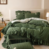 100% Cotton yarn-dyed Plaid Washed Cotton Ruffles Korean Princess Bedding Set Duvet Cover Quilted Bedspread Pillowcases 4Pcs
