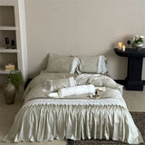 Vintage Embossed Jacquard Large Lace Ruffles Bedding Set 1000TC Egyptian Cotton Duvet Cover Flat/Fitted Sheet Pillowcases 4Pcs