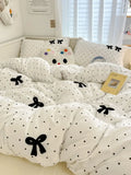 Ins Style Girl Blue 1.5m/1.8m Fitted Sheet Bow Towel Bedding Set Embroidery Washed Cotton Four-piece Set Bed Sheet Three-piece