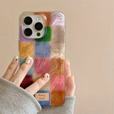 Retro Autumn And Winter Colorful Square Foil Pattern Phone Case For iPhone 17 16 15 14 13 12 11 Pro Max XS XR 7 8 Plus 16e Cover