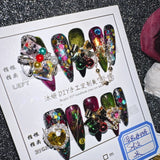 10Pcs High Quality Handmade Press on Nails Earth Demon Spider Dark Super Flash Exaggerated Spider Spicy Girl Personality Gothic