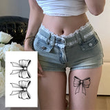 French Ribbon Bow Tattoo Sticker: herbal juice sensual design for neck scar cover. Vivid semi-permanent realistic art.