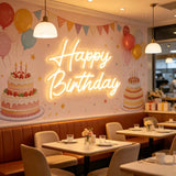 Happy Birthday LED Neon Sign Warm White USB Powered Wall Light Birthday Party Decor for Cake Shop Home Photo Backdrop Aesthetic Hanging Lamp