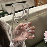Cute Epoxy Cherry Glitter Clear Phone Case For iPhone 16 15 14 13 12 Pro Max Luxury Sequins Glitter Back Cover Women Girl