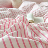 Stripe Style Duvet Cover Pillowcase with Bedsheet Soft Bed Linen Sets Skin-friendly Bedding Set for Home