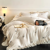 Class A Mother and Baby Grade French Romantic Four-piece Set Ice Silk Nude Sleeping Printed Duvet Cover Bedding Summer