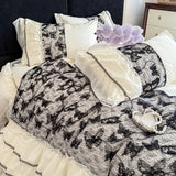 4Pcs French Vintage Princess Style Embroidered Chiffon Lace Ruffle Luxury Bedding Set Queen Size Quilt Cover 200X230
