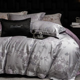 600TC Lyocell Cotton Flowers Jacquard Soft Silky Bedding Set Queen King Size Duvet Cover Bed Sheet/Fitted Sheet Pillowcases 4Pcs