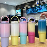 890ml/30OZ Large-capacity Car-mounted Thermos Cup,Double-layer Stainless Steel Vacuum Flask,Handle Outdoor THERMAL WATER Bottle