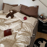 Ins Simple Retro Red Plaid Pure Cotton Waed Cotton Four-Piece Set Bedding Cap Sle Milk Velvet Softn All Seasons Use