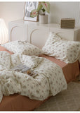 Ele Floral Cotton Bedding Set 00% Pure Combed Cotton 4-Piece Bedding Set for Students Dormi 3-Piece Duvet Cover Bedding
