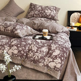 Ikeehome  new autumn and winter class A thickened high gram weight linen retro style double-layer yarn printing four-piece set