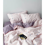 Thiened Pure Cotton Floing Bedding Set Korean Sle Pink Striped Star Embroidery Warm Flannel Duvet Cover eet Pillowcase