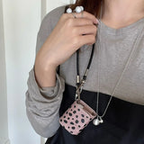 Luxury leather leopard print earphone bag case for airpods 1 2 3 4 pro 2 protection cover with bracelet fall prevention couple