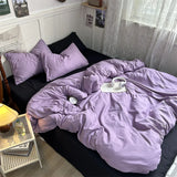 Duvet Cover Set New School Season Student Three PIECE Set Ins Style Solid Color Double Panel Washing Cotton Comforter Set