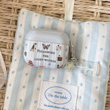 Sky Blue Stripe English Pattern Butterfly Penguin Silicone Shockproof Protection Case for AirPods 1 or 2 3 4 Pro 2 Soft Cover