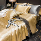 Solid Silk Bedding Set with Duvet Cover Bed Sheet Pillowcases Luxury King Single Double Couple Pillow Case Bedsheet