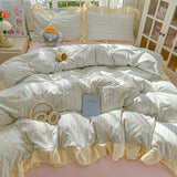 Striped Ruffles Duvets Cover Sets Single/Queen Size Bed Cover Set Skin-friendly Soft funda nordica 150 cama Blue Color