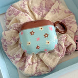 Retro Blue Flower Round Silicone Earphone Cases For Apple AirPods1 2 3 4 Pro 2 4 3nd Generation Headphone Cover With Pendant