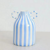Blue and White Ceramic Vase with Handle, Nordic Boho Small Vases Side Table Flower Centerpiece, Wide Mouth Single Flower Vase