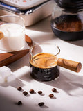 1 Piece 75ml Double Mouth Milk Cup With Side Wooden Handle Clear Glass Coffee Cup, Suitable For Home Espresso, Milk Production
