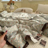 Princess Summer Quilt Washed Cotton Air Conditioner Student Dormi Thin Quilt With Lace Skin-friendly Soft Blanket Home Textiles