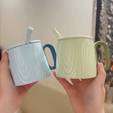 Nordic Style Solid Ceramic Cup Creative Wood Grain Handgrip Cups Household Cute Breakfast Milk Mug Fashion Office Coffee Mugs