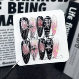 10pcs Detachable Gradient Blue Press on Acrylic Nails Coffin Fake Nails with Heart Designs Handmade High Quality Stick on Nails