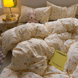 New Type A Aerobic Double Yarn Quilt Cover Knitted Cotton Printed Four-piece Duvet Set Skin Friendly Breathable Bedding