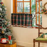 Window Valance Green Red Plaid Christmas Style Short Curtain Partition Curtain Linen with Lace Kitchen Coffee Shade Valances