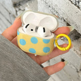 Yellow Earphone Case Blue Round Dot Gloss Pattern Soft Silicone Protection Cover For AirPods 4 3 2 1 Pro 2 Shell With Keychain