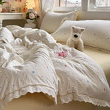 Korean Style Girly Heart Floral Double Layer Gauze Four-Piece Set Princess Style Lace Trim Quilt Cover Bed Sheet Dormitory