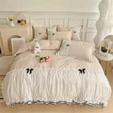 Luxury Princess Bedding Sets Princess Style Fashion 4Pcs Duvet Cover Bed Sheet Pillowcase Lace Ruffles Bed Skirt Bedroom Decor