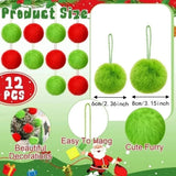 12Pcs Fluffy Christmas Plush Hanging Ball Solid Color Faux Fur Furry Pom Poms Hanging Pendant Decorative Durable