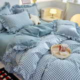 4 Piece Pink Plaid Duvet Cover Set, 100% Polyester Soft and Breathable Bedding, Suitable for Bedroom, All-Season Use