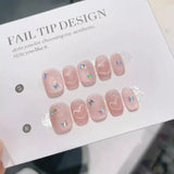 10Pcs Cute Girl Short Square Press on Nails Pink Cat Eye Nail Aurora Butterfly Strawberry Polka Dot Heart Fake Nail Tips Daily