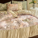 3/4Pcs Bedding Set Tencel Cotton Ice Silk French Vintage Pleated Style Luxury Duvet Cover Bed Linen 2 Bedroom With Elastic Band