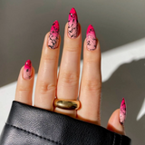 24pcs Pink Almond False Nail Art Datachable Cute Cherry Bow Design Nails Sets Press on Mid-length French Fake Nails Tip Finished