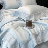Lyocell Bamboo Fiber Luxury Embroidery Summer Quilt Soft Silky Thin Comforter Blanket With Bed Sheet Pillowcases Bedding Set