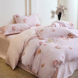 100% Cotton Bedding Set Brushed Fresh Flower Purple Duvet Cover Lovely Dog Sheet Set Red Blue Sheet King Queen for Bedroom Decor