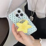 Magnetic Double-Layer Blue Coffee Polka Dot + Big Star Stand Suitable for Apple for Iphone16Promax Case/For Iphone15Promax Case/14Pro Case/13 Iphonecase/Fashion Women's Mobile Phone Case/Simple Mobile Phone Case