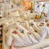 3/4Pcs Korean Princess Style Floral Embroidered Towel Bedding Set Single Queen King Size Duvet Cover Set Bed Sheet Pillowcases