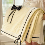 Summer Thin Quilt Ins Girl Bow Seersucker Washed Cotton Summer Quilt Single Dormitory Air Conditioner Blanket Machine Washable