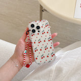 INS Korea Cherry Fruit Phone Case For Iphone 15ProMax 16Pro 13 14 15 16 Pro Max Pendant Bracelet Fundas Cover