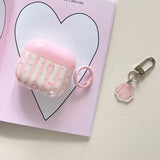 Lovely Pink Stripe Suitable Girl Wireless Bluetooth Earphone Case Protection Cover For Apple AirPods 1 2 3 4 Pro 2 Soft Shell