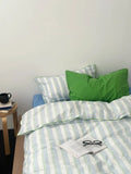 Simple Blue een Stripes Cotton Bedding Set Waed Cotton Duvet Cover And eet Set Korean Sle Four Piece Bedding Set